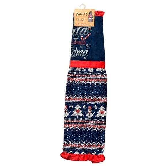 Pantry Cotton Apron Christmas Santa Here Comes Grandma NEW - Picture 1 of 6